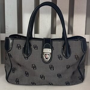 Dooney & Bourke DB Monogram Canvas Satchel Black Leather Bag